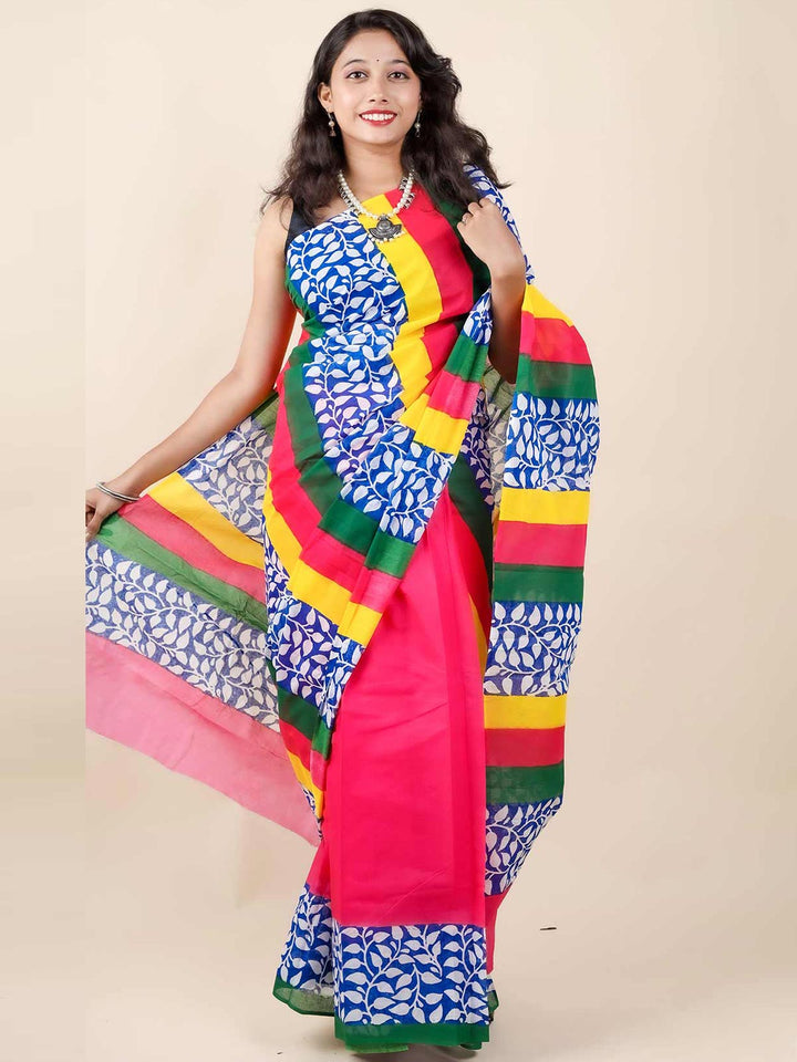 Mulmul Cotton Hand Block Printed Saree - 11414 Saree Riya's Collection   