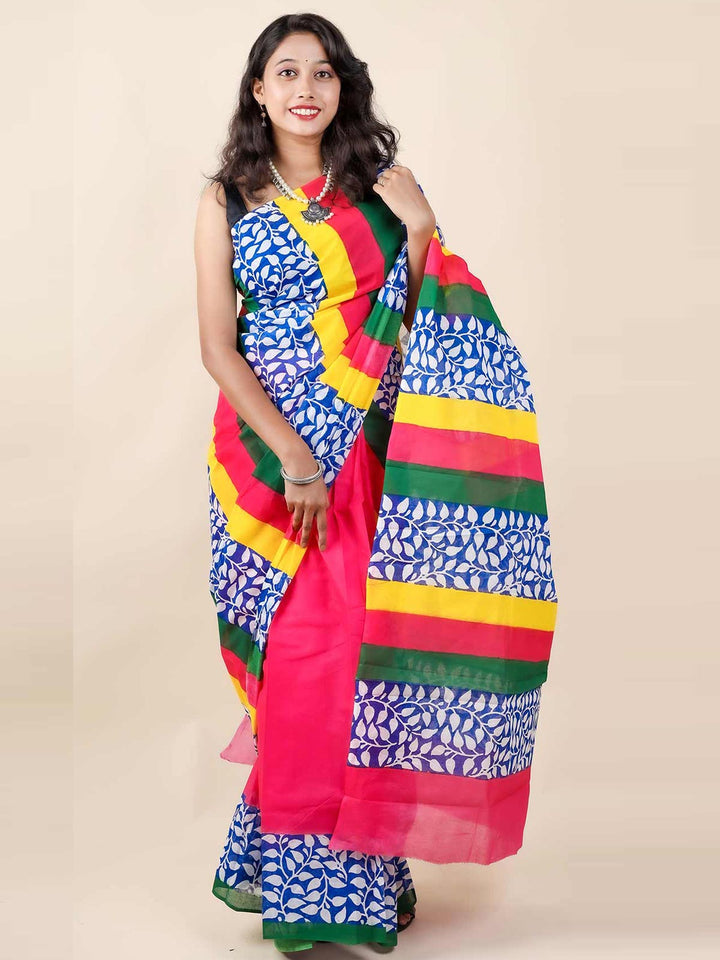 Mulmul Cotton Hand Block Printed Saree - 11414 Saree Riya's Collection   