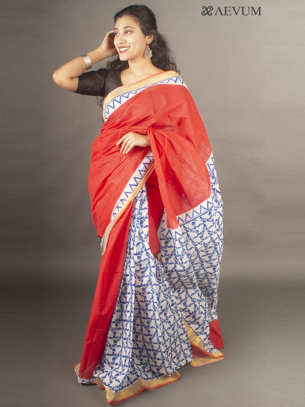 Kerala Cotton Hand Block Printed Saree without Blouse Piece- 10021 Saree AEVUM