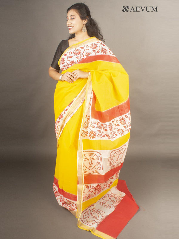 Kerala Cotton Hand Block Printed Saree- 10027 Saree AEVUM