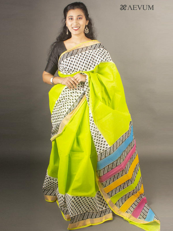 Kerala Cotton Hand Block Printed Saree- 10031 Saree AEVUM