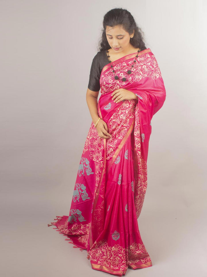 Katan Madhubani Silk Saree with Blouse Piece - 10427 Saree AEVUM   