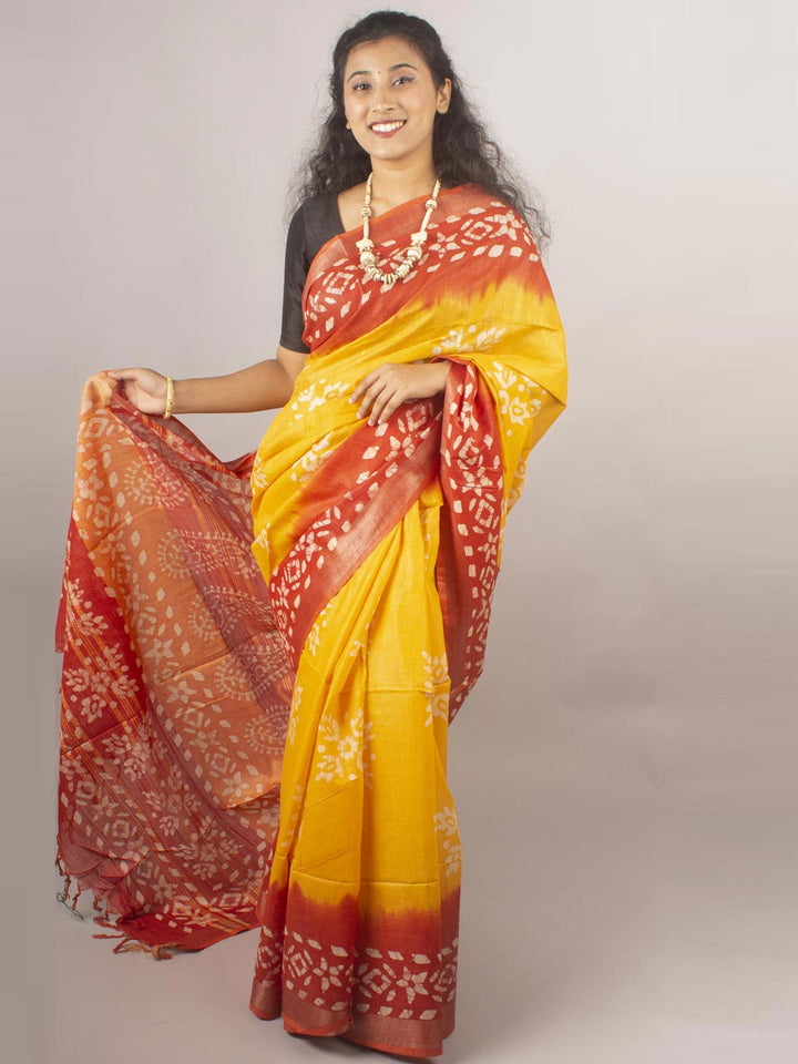 Semi Linen Saree with Batik Print - 10438 Saree AEVUM