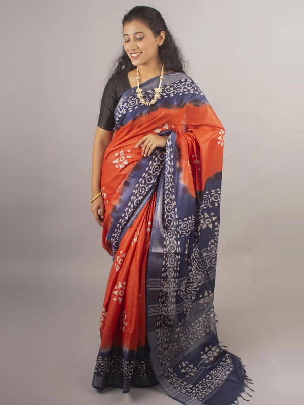 Semi Linen Saree with Batik Print - 10439 Saree anita