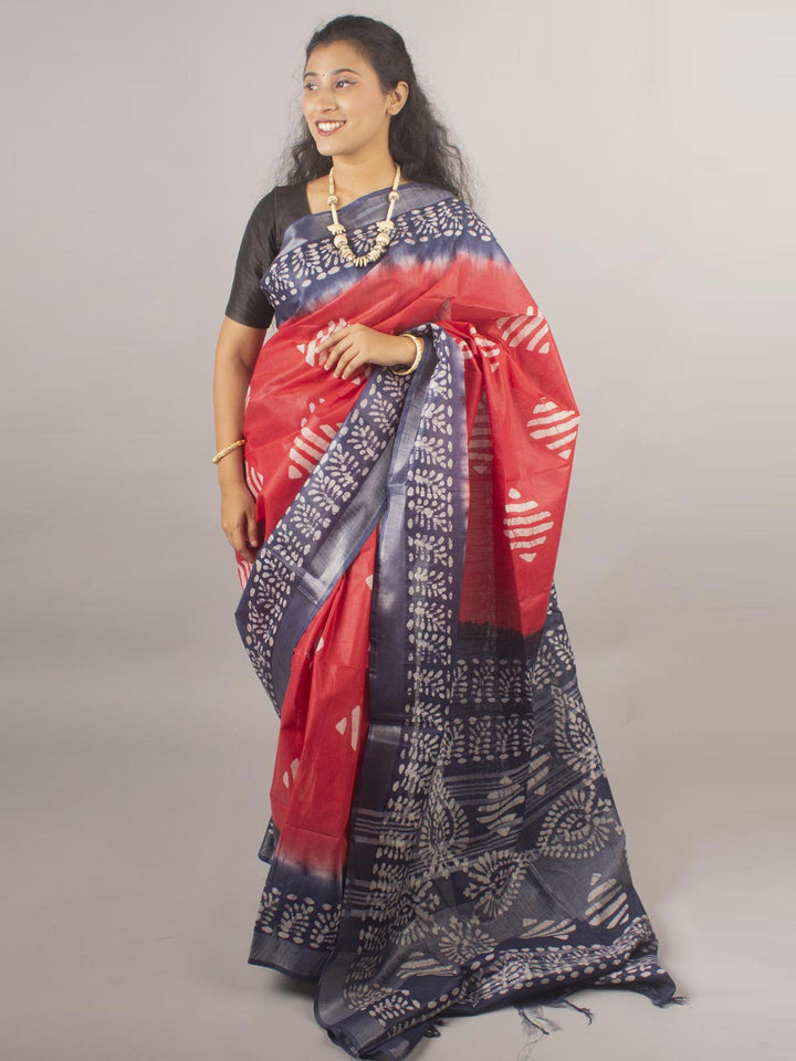 Semi Linen Saree with Batik Print - 10440 Saree Anita   