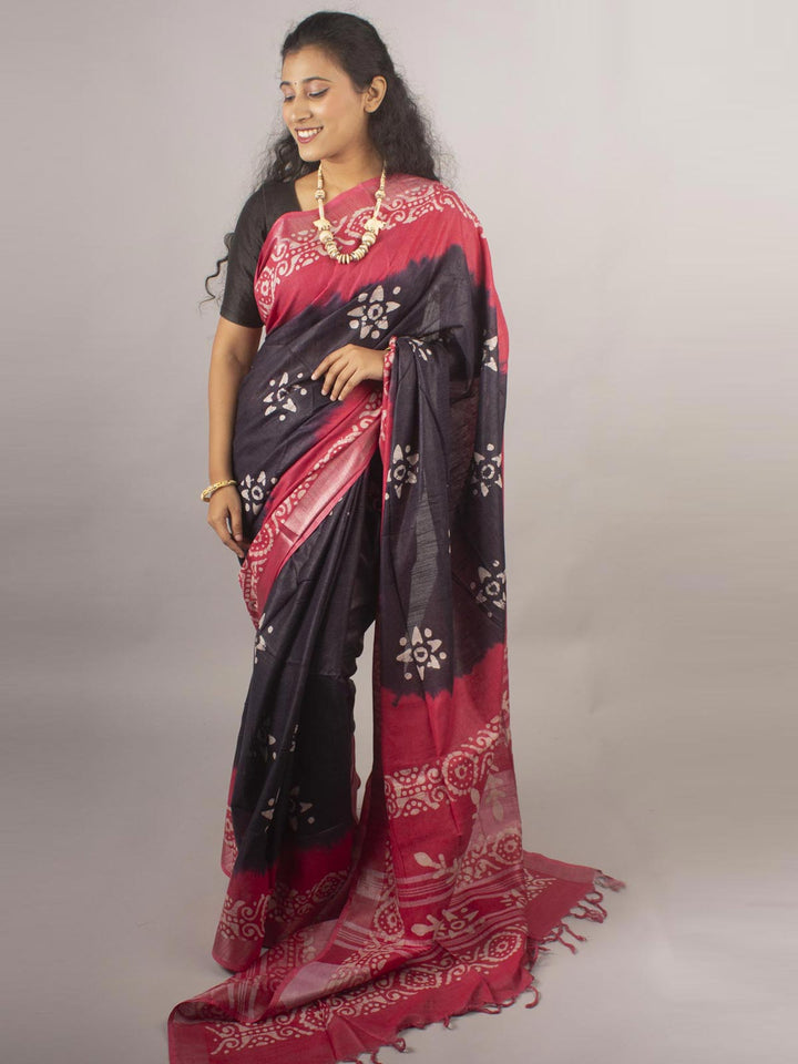 Semi Linen Saree with Batik Print - 10444 Saree Anita   