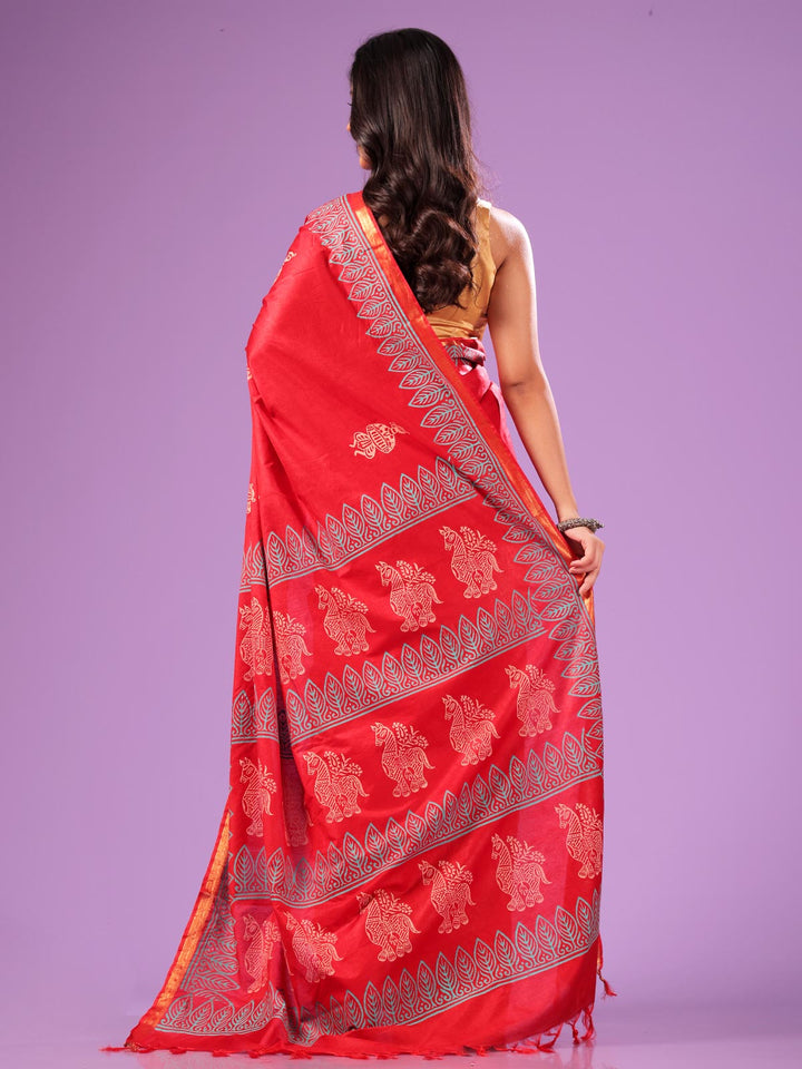 Katan Madhubani Silk Saree with Blouse Piece - 10808 Saree AEVUM