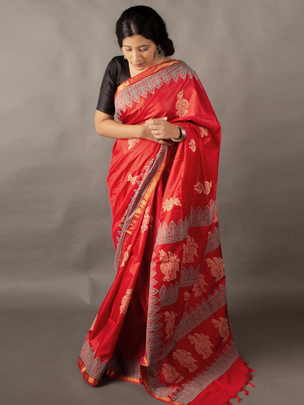 Katan Madhubani Silk Saree with Blouse Piece - 10808 Saree Raj Dev Kumar   