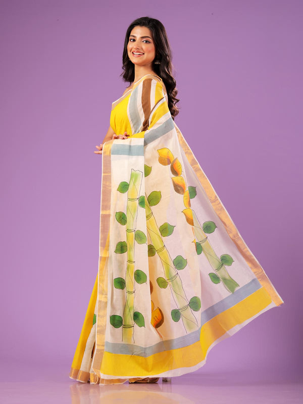 Kerala Cotton Hand Painted Saree with Blouse Piece - 1115 Saree AEVUM