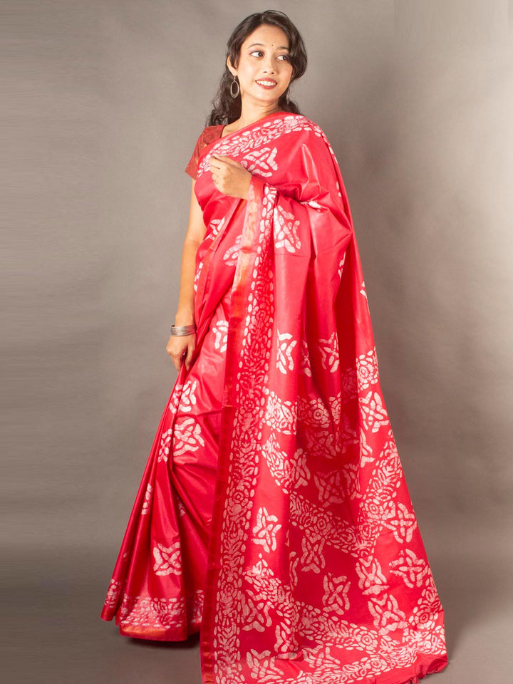 Katan Silk Saree with Batik Print-11261 Saree AEVUM   