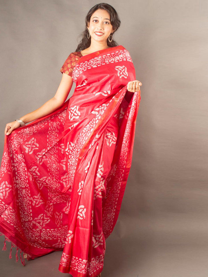 Katan Silk Saree with Batik Print-11261 Saree AEVUM   