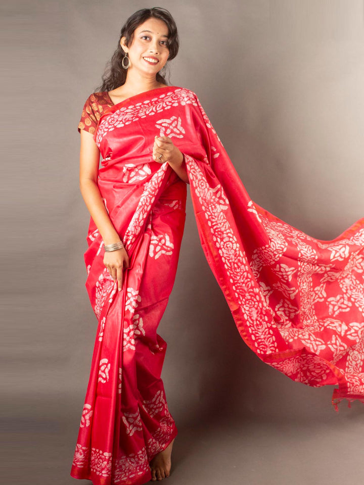 Katan Silk Saree with Batik Print-11261 Saree AEVUM   