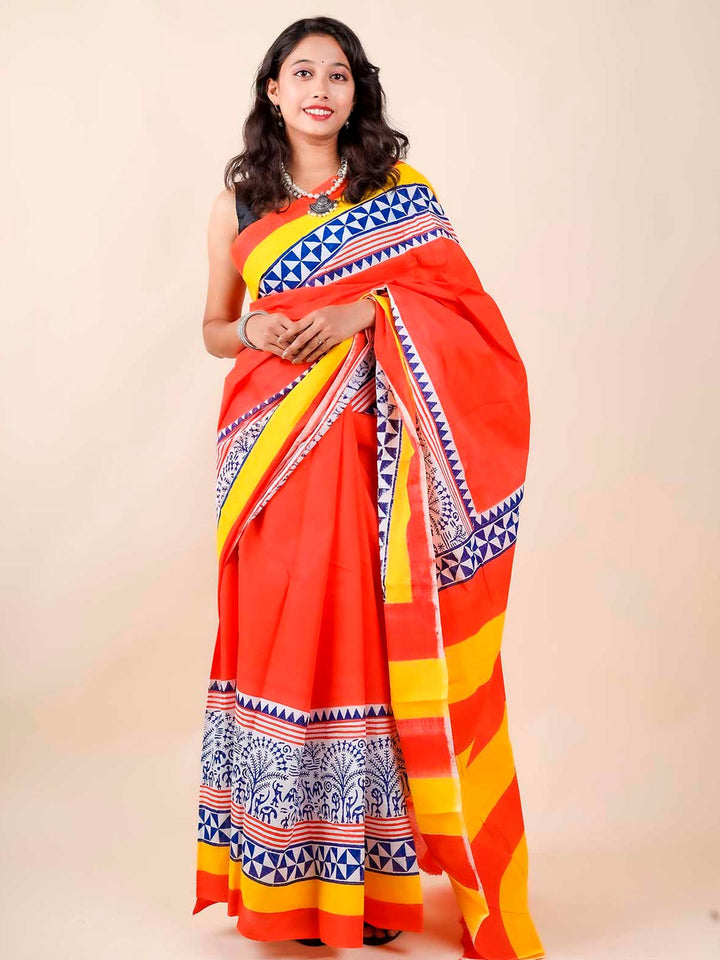 Mulmul Cotton Hand Block Printed Saree - 11417 Saree Riya's Collection   