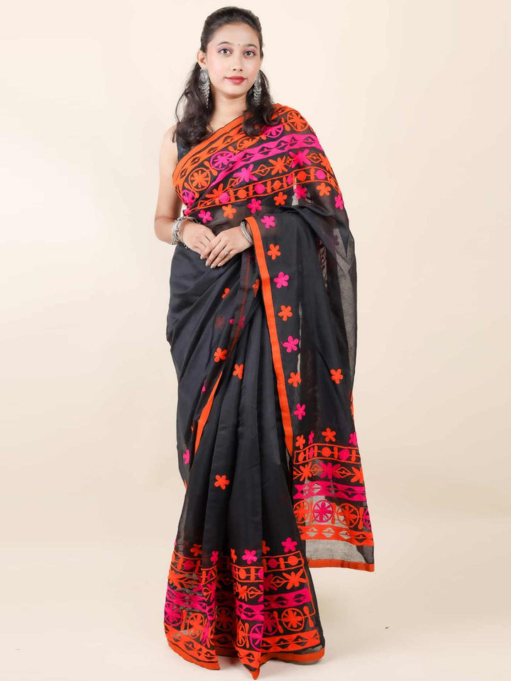 Cotton Silk Saree with Gujarati Work-11466 Saree AEVUM