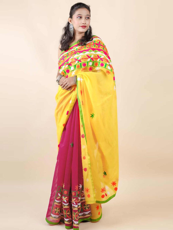 Cotton Silk Saree with Gujarati Work-11468 Saree Ashoke Pal