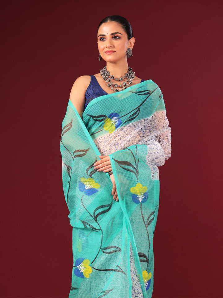 Hand Painted Cotton Resham Kota Saree - 11618 Saree AEVUM