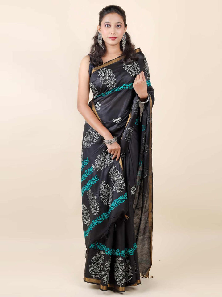 Katan Madhubani Silk Saree with Blouse Piece - 12201 Saree AEVUM   