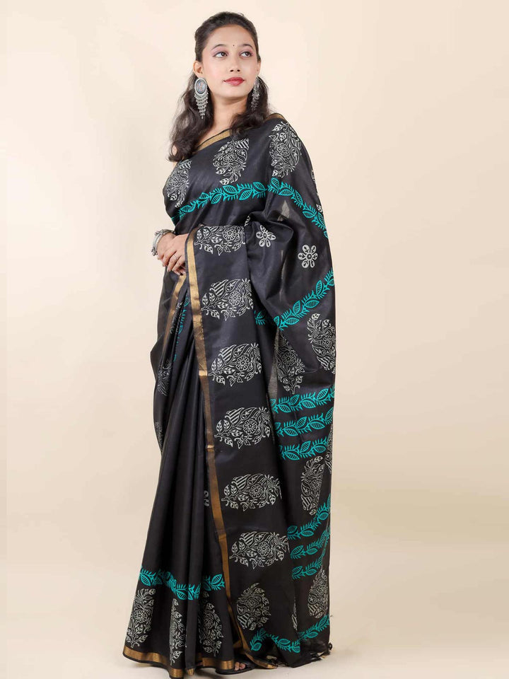 Katan Madhubani Silk Saree with Blouse Piece - 12201 Saree AEVUM   