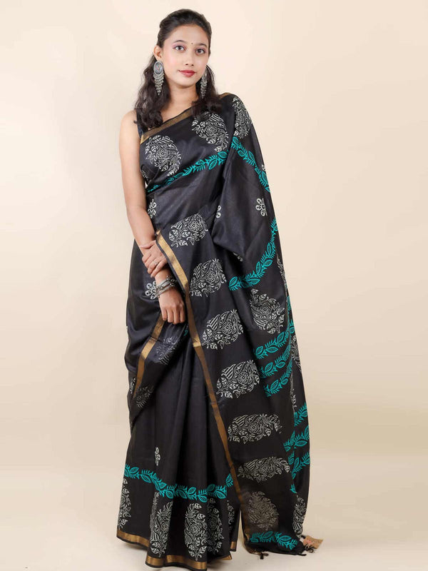 Katan Madhubani Silk Saree with Blouse Piece - 12201 Saree AEVUM   