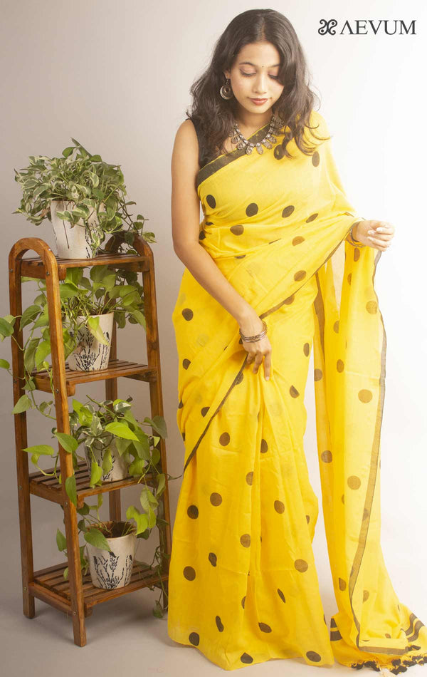 Polka Dot Mulmul Cotton Saree - 12401 Saree Anita Kuthir   