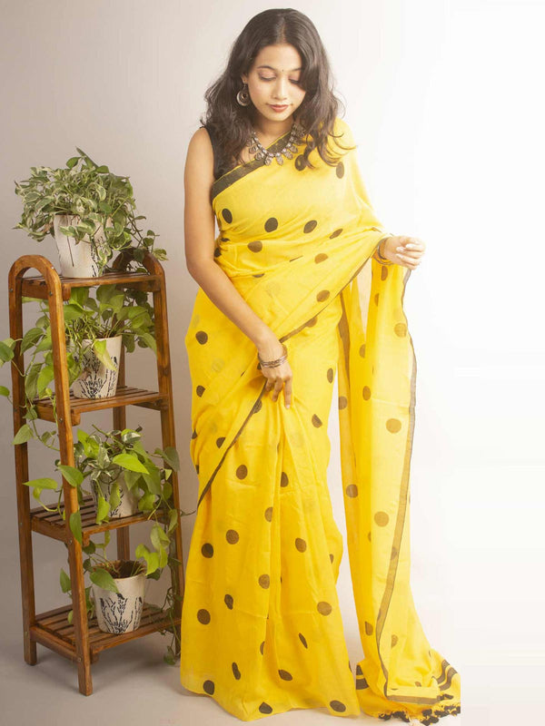 Polka Dot Mulmul Cotton Saree - 12401 Saree Anita Kuthir