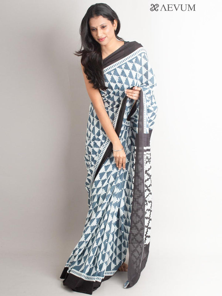 Mulmul Cotton Hand Block Printed Saree - 1246 Saree AEVUM