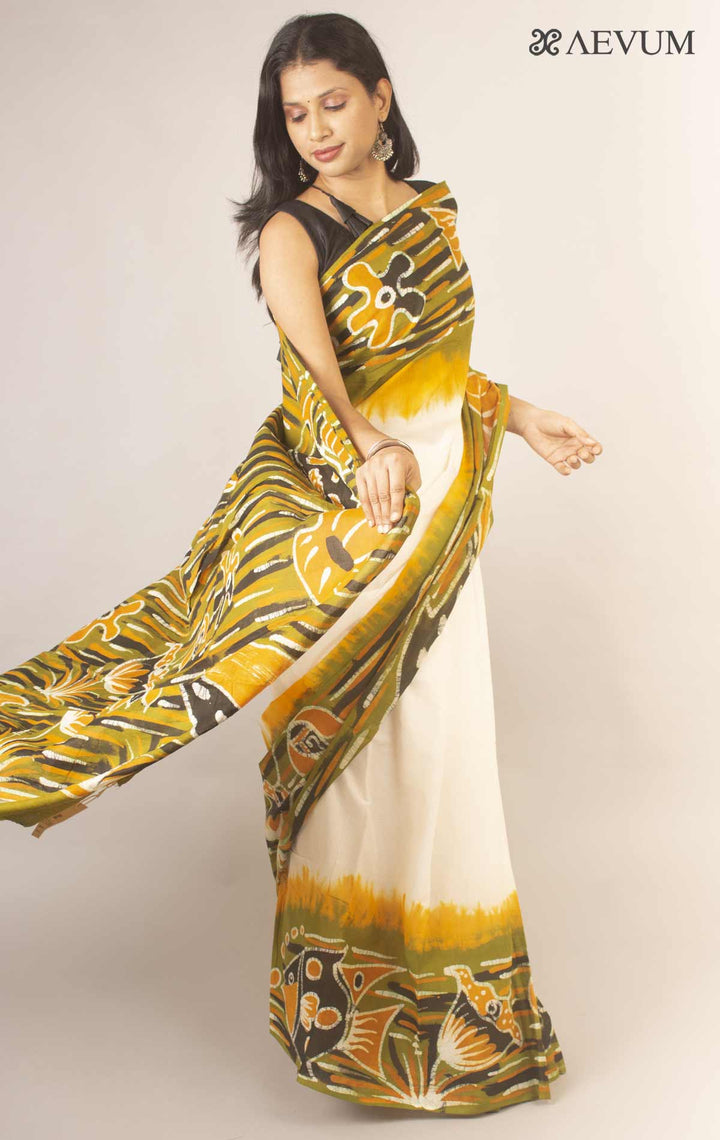 Hand Batik Mulmul Cotton Saree - 12886 Saree Anita Kuthir   