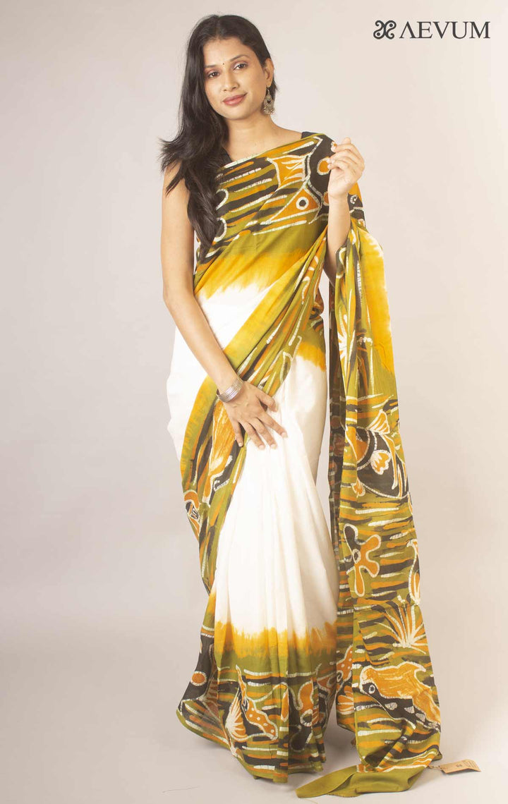 Hand Batik Mulmul Cotton Saree - 12886 Saree Anita Kuthir   