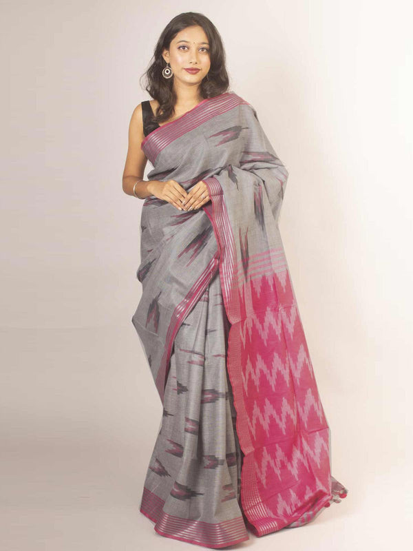 Semi Linen Ikkat Saree With Blouse Piece - 14009 Saree Tausif