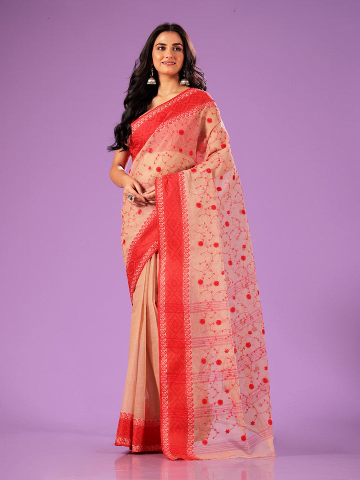 Bengal Cotton Tant Saree with Embroidery - 1435 Saree AEVUM