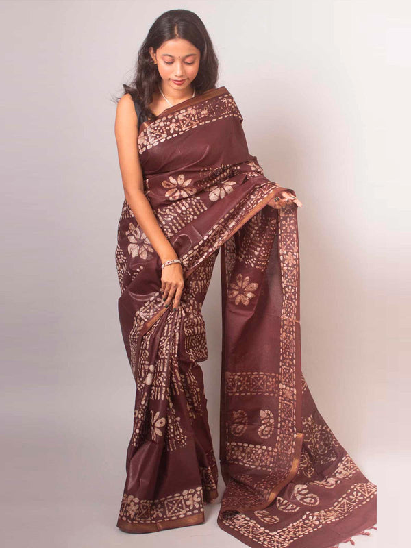 Katan Silk Saree with Batik Print - 14854 Saree Tausif   