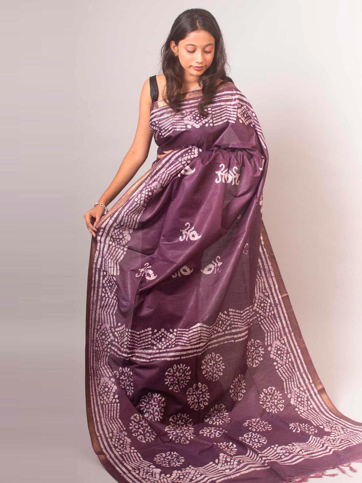 Katan Silk Saree with Batik Print - 14856 Saree AEVUM   