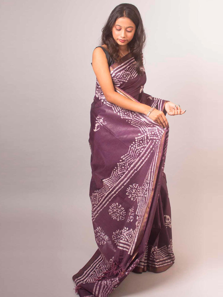 Katan Silk Saree with Batik Print - 14856 Saree AEVUM   