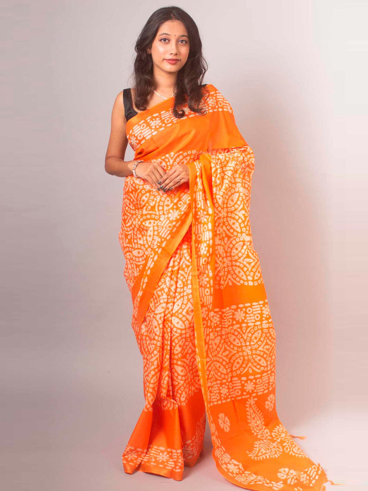 Katan Silk Saree with Batik Print - 14858 Saree AEVUM   