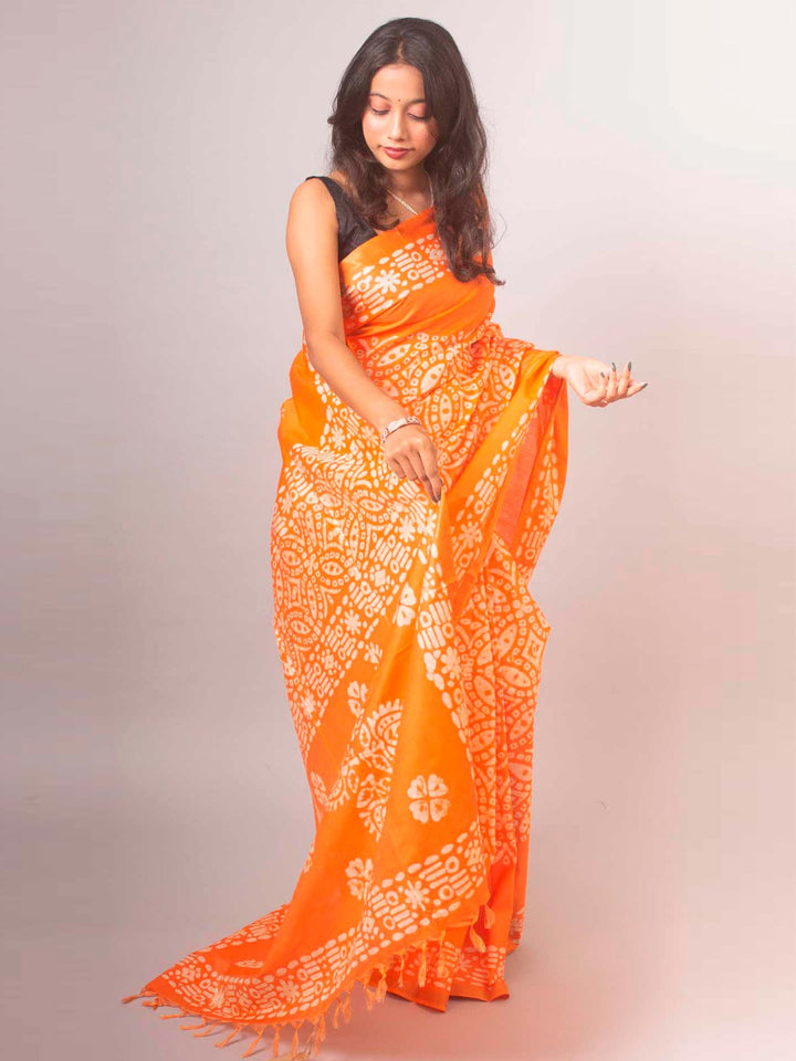 Katan Silk Saree with Batik Print - 14858 Saree AEVUM   