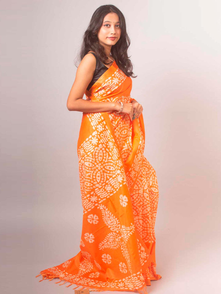 Katan Silk Saree with Batik Print - 14858 Saree AEVUM   