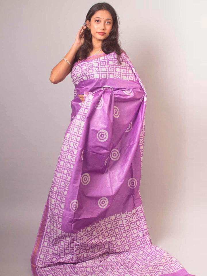 Katan Silk Saree with Batik Print - 14860 Saree AEVUM   