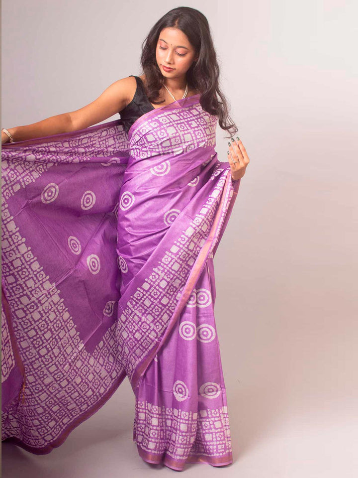 Katan Silk Saree with Batik Print - 14860 Saree AEVUM   