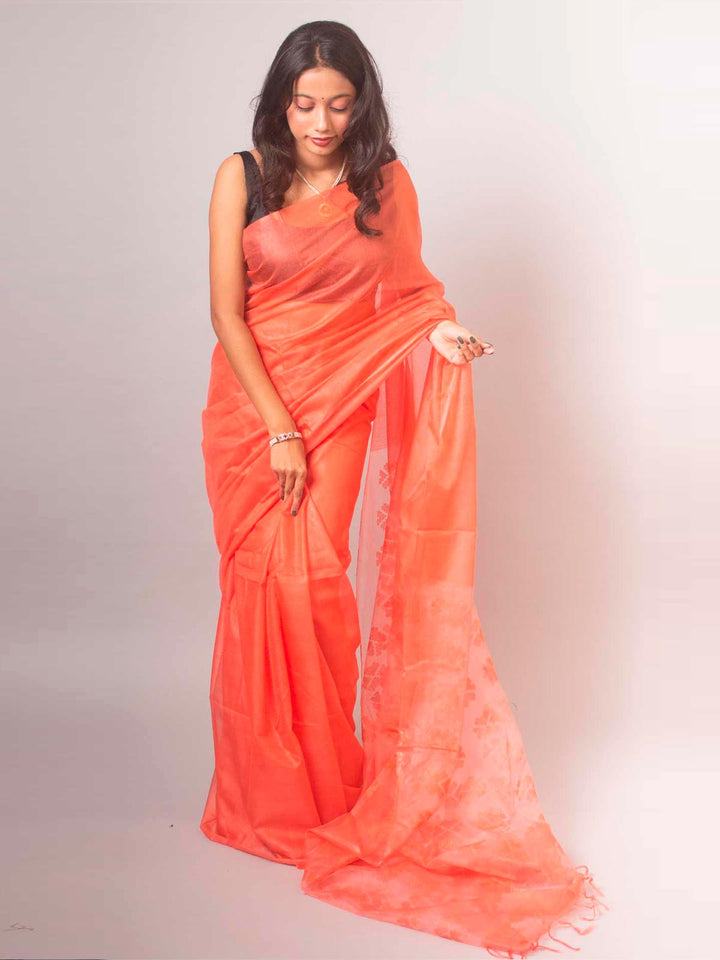 Katan Silk Saree with Blouse Piece - 14872 Saree AEVUM Orange