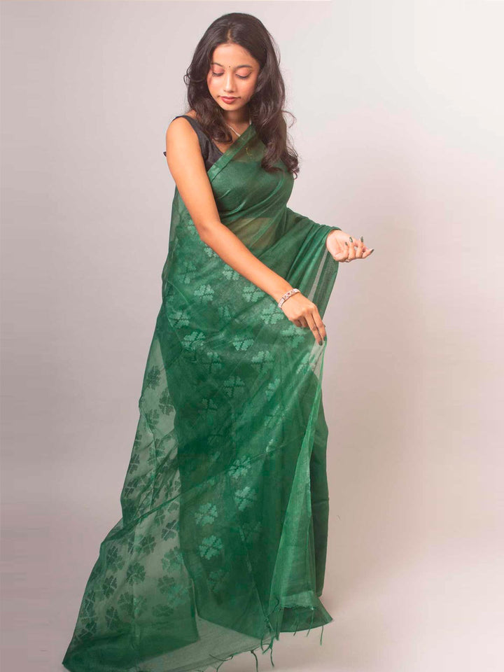 Katan Silk Saree with Blouse Piece - 14872 Saree AEVUM Bottle Green