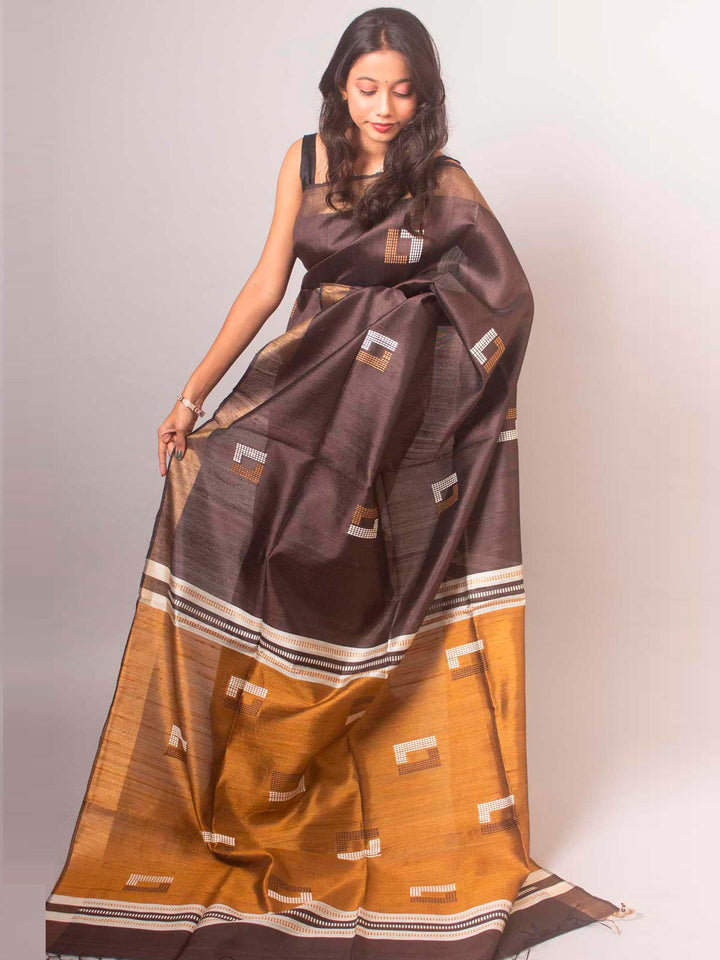 Pure Tussar Raw Silk Saree with Silk Mark - 14878 Saree AEVUM   