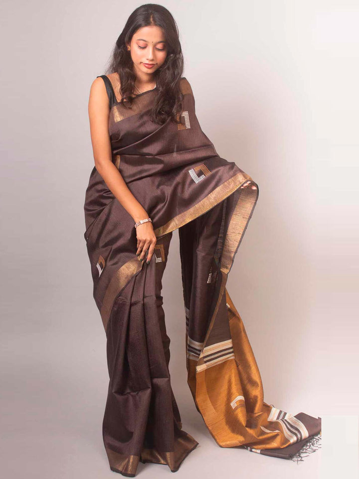 Pure Tussar Raw Silk Saree with Silk Mark - 14878 Saree AEVUM   