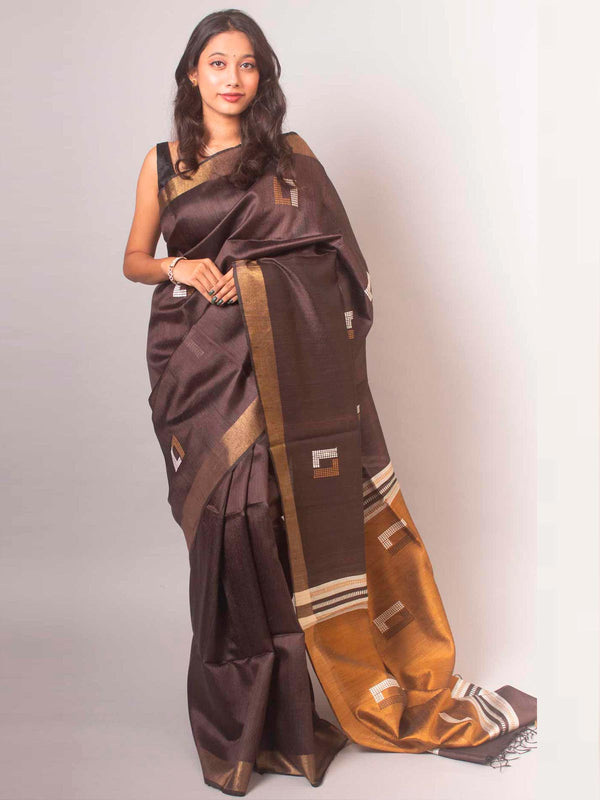 Pure Tussar Raw Silk Saree with Silk Mark - 14878 Saree AEVUM   