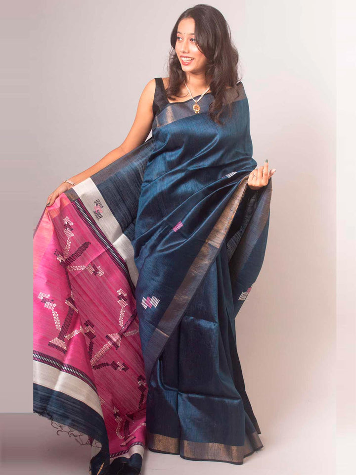 Pure Tussar Raw Silk Saree with Silk Mark - 14881 Saree Tausif   