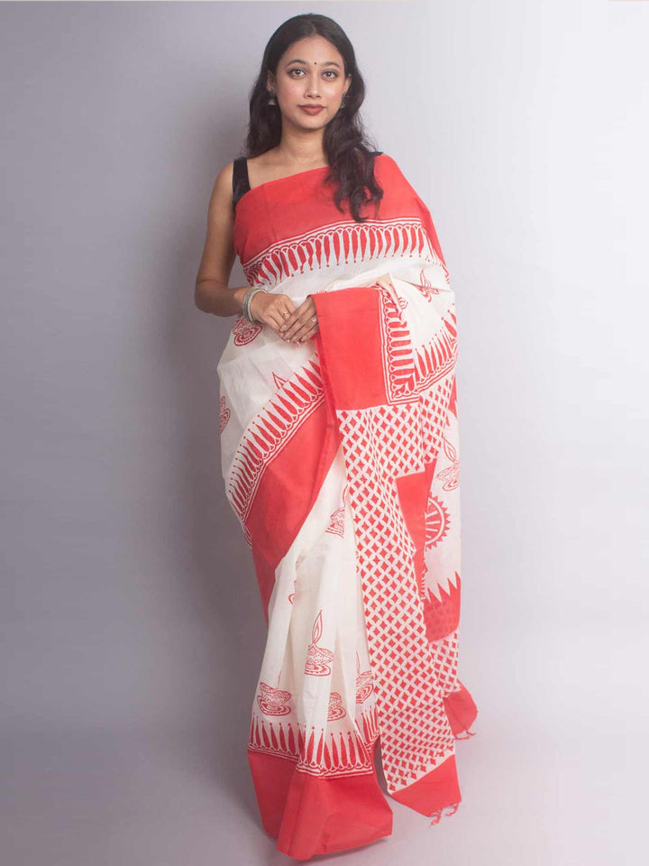 Tant Block Printed Cotton Saree - 15839 Saree AEVUM