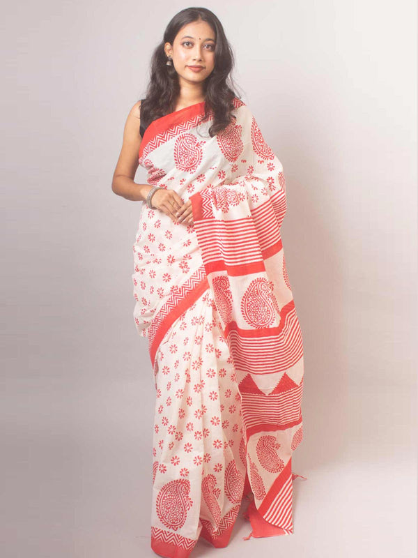 Tant Block Printed Cotton Saree - 15841 Saree AEVUM