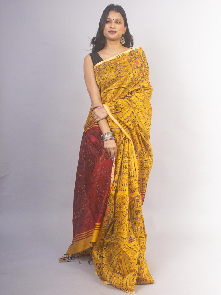 Bengal Cotton Silk Madhubani Handloom Saree - 16780 Saree AEVUM