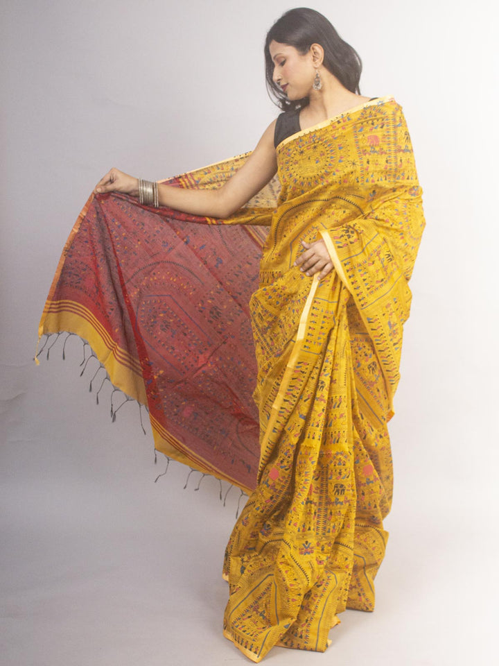 Bengal Cotton Silk Madhubani Handloom Saree - 16780 Saree AEVUM