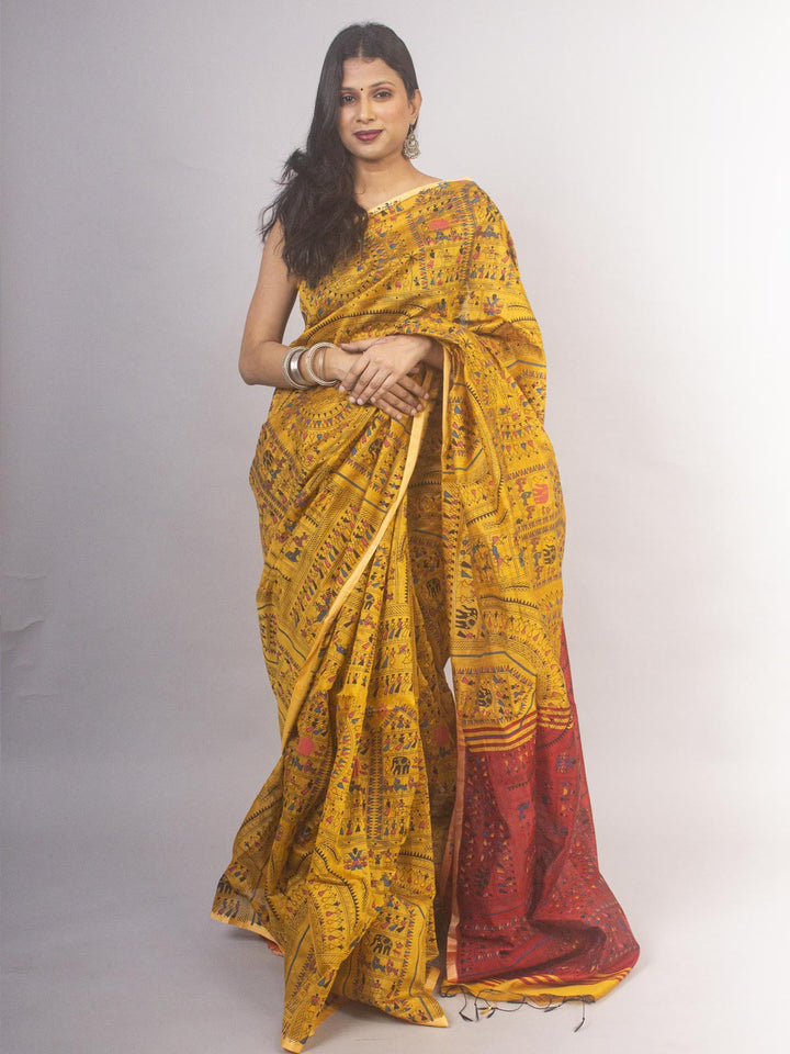 Bengal Cotton Silk Madhubani Handloom Saree - 16780 Saree AEVUM