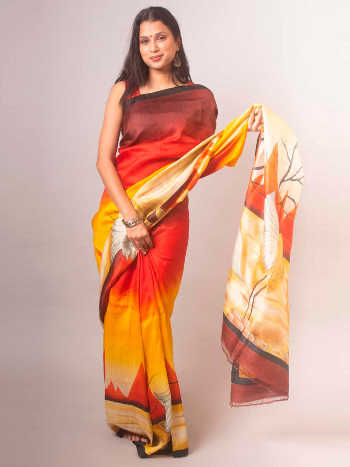 Bishnupur Hand Painted Pure Silk Saree with Silk Mark - 17050 Saree AEVUM   